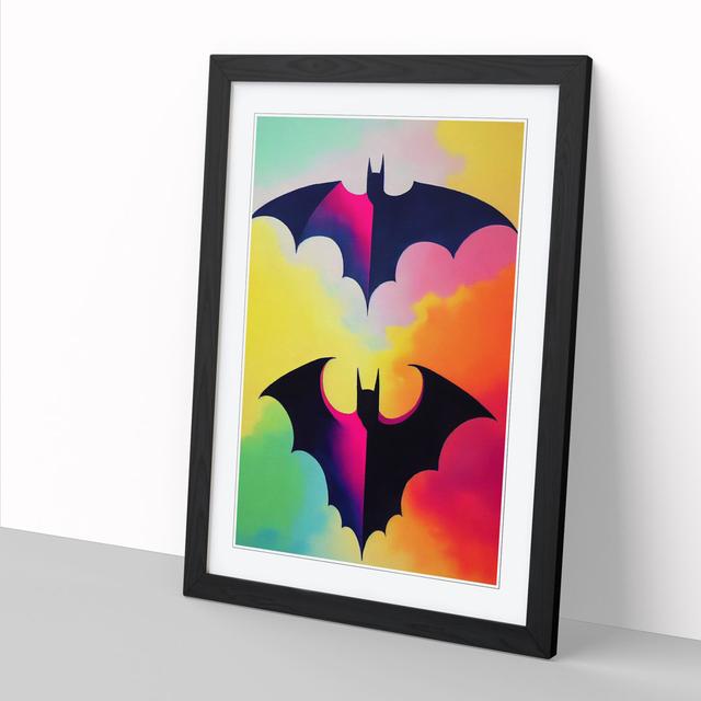 Two Colourful Bats - Single Picture Frame Graphic Art ClassicLiving Frame Option: Oak, Size: 34cm H x 25cm W x 2cm D on Productcaster.