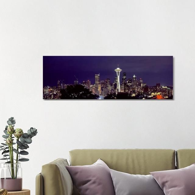 Skyscrapers In A City Lit Up At Night, Space Needle, Seattle, King County, Washington State, USA 2010 - Wrapped Canvas Panoramic Print Ebern Designs S on Productcaster.