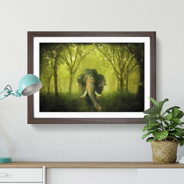 Marvellous Elephant in a Green Forest in Abstract - Picture Frame Painting Print East Urban Home Size: 60cm H x 91cm W x 2cm D, Frame Option: Walnut on Productcaster.