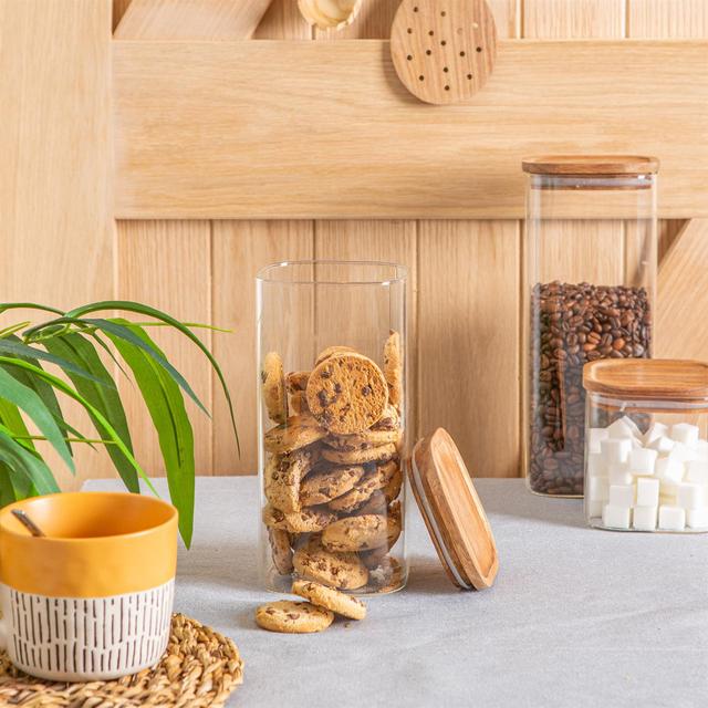 Argon Tableware - Square Glass Storage Jar with Wooden Lid Argon Tableware Size: 21cm H x 10cm W x 10cm D on Productcaster.