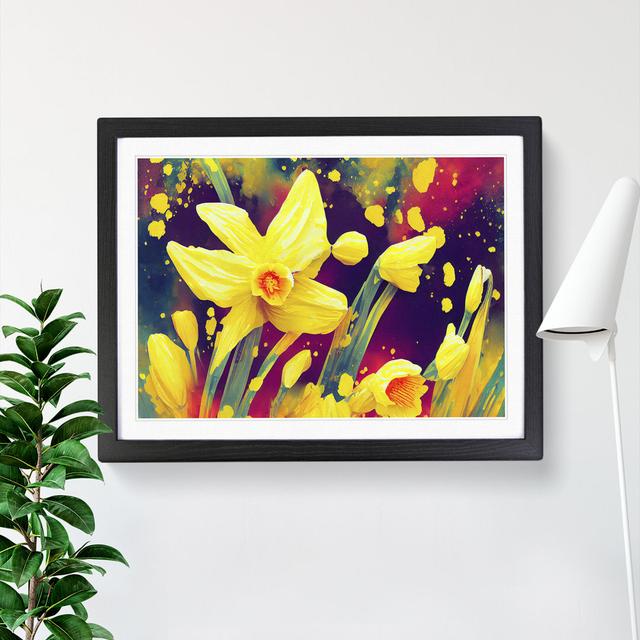 Daffodil Flower Splash - Single Picture Frame Print Marlow Home Co. Size: 34cm H x 46cm W x 2cm D, Frame Colour: Black on Productcaster.