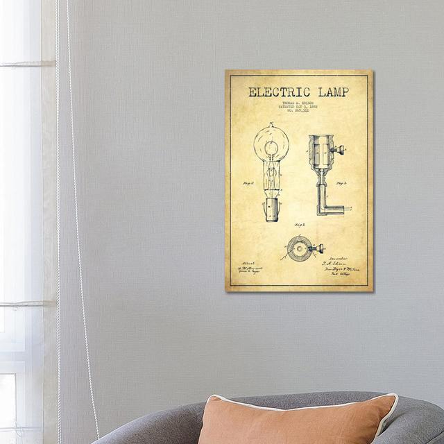 Electric Lamp Vintage Patent Blueprint by Aged Pixel - Gallery-Wrapped Canvas Giclée on Canvas Williston Forge Größe: 66,04 cm H x 45,72 cm B, Format: on Productcaster.