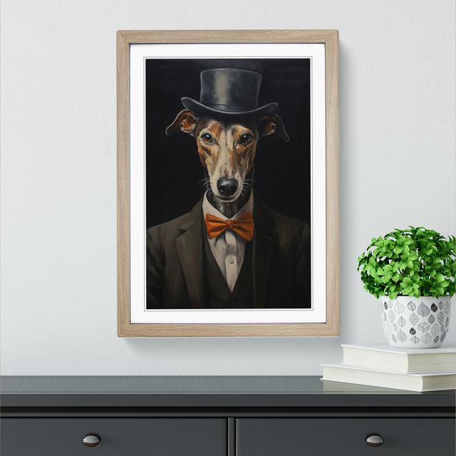 XYZ-FRM-V1223-1680 Whippet In A Suit Painting No.3 - Single Picture Frame Print on Wood Big Box Art Size: 46cm H x 34cm W x 2cm D, Frame Colour: Oak on Productcaster.