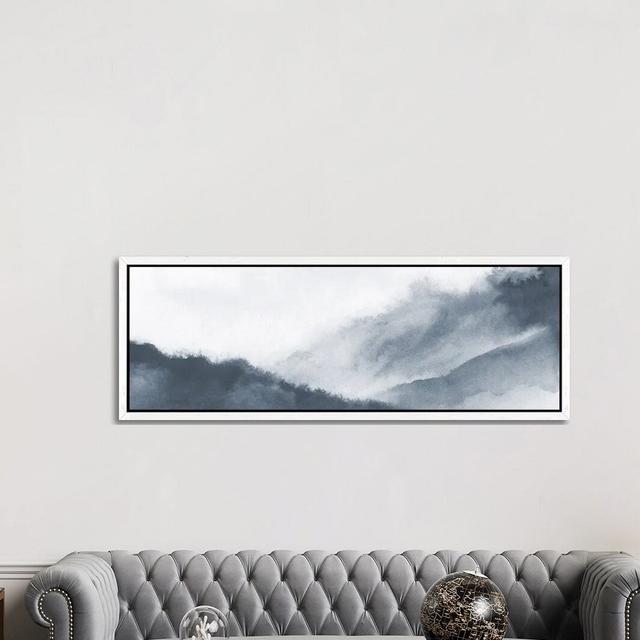 Misty Mountains In Gray Watercolor - Panoramic - Panoramic Print on Canvas Ebern Designs Size: 50.8cm H x 152.4cm W x 3.81cm D, Format: White Framed on Productcaster.