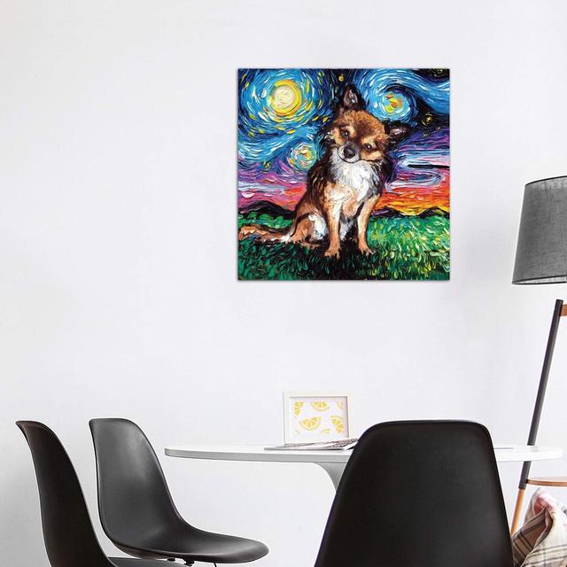 Long Haired Chihuahua Night by Aja Trier - Wrapped Canvas Painting Latitude Run Size: 93.98cm H x 93.98cm W x 3.81cm D on Productcaster.