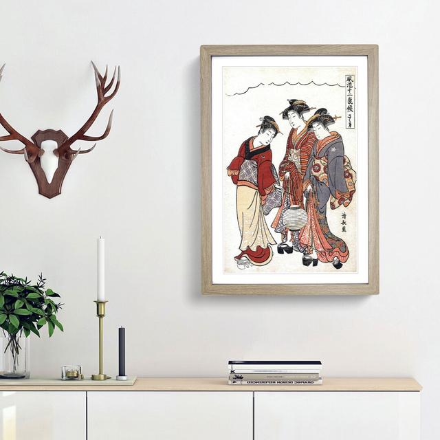 Maid & Two Geisha by Torii Kiyonaga - Picture Frame Art Print East Urban Home Size: 36cm H x 27cm W x 2cm D, Frame Option: Oak Framed on Productcaster.