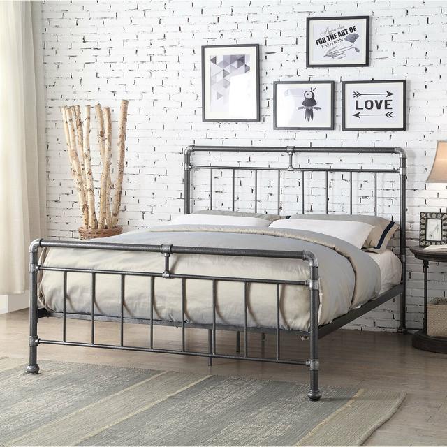 Alsip Bed Frame Three Posts Colour: Black/Silver, Mattress Size: Double (4'6) on Productcaster.