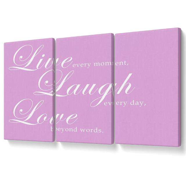 Love Quote Live Laugh Love 2 Canvas 3 Panel Set Happy Larry Colour: Pink, Size: 81.3cm H x 163cm W on Productcaster.