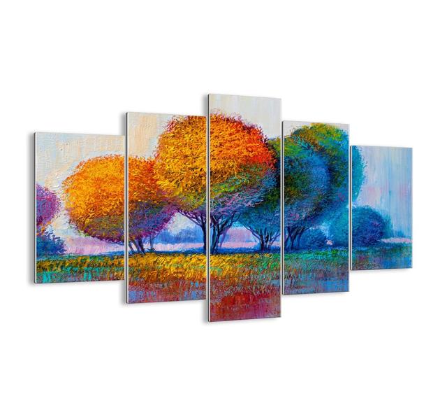 A Clump of Spiky Colours - 5 Piece Unframed Painting Print Set on Glass Latitude Run Size: 100cm H x 150cm W x 1.8cm D on Productcaster.