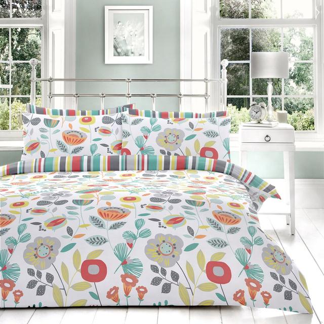 Finchley Green/Yellow/Red 120 TC Reversible Duvet Cover Set Fusion Size: Kingsize - 2 Standard Pillowcases on Productcaster.