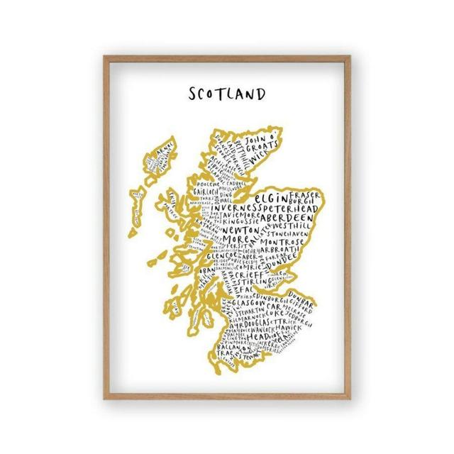 Scotland Typography Map Graphic Art East Urban Home Format: Oak Frame, Size: 31 cm H x 22 cm W on Productcaster.