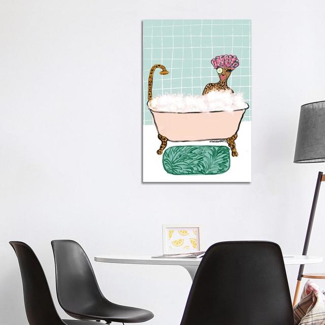 Bathtub Cheetah by Bouffants & Broken Hearts - Wrapped Canvas Painting Happy Larry Size: 101.6cm H x 66.04cm W x 1.91cm D on Productcaster.