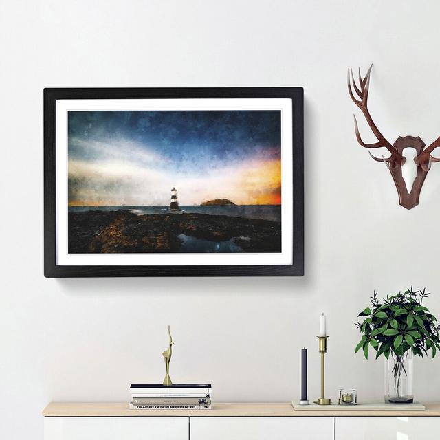 Lighthouse & Seascape at Dusk - Picture Frame Graphic Art Print East Urban Home Size: 45cm H x 63cm W x 2cm D, Frame Option: Black Framed on Productcaster.