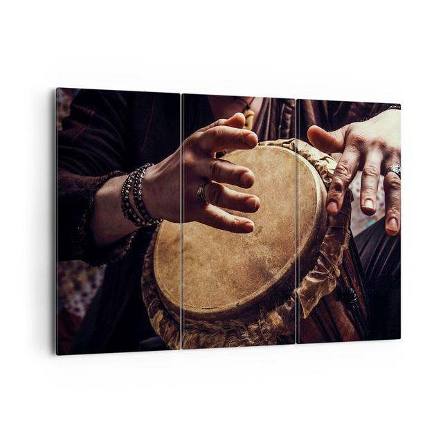 Drum India Musician - 3 Piece Wrapped Canvas Photograph Ebern Designs Size: 110cm H x 165cm W x 1.8cm D on Productcaster.