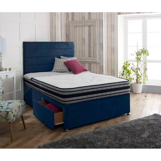 Kristine Divan Bed Set Fairmont Park Storage Type: No Drawer, Colour: Marine Blue, Size: Small Double (4') on Productcaster.