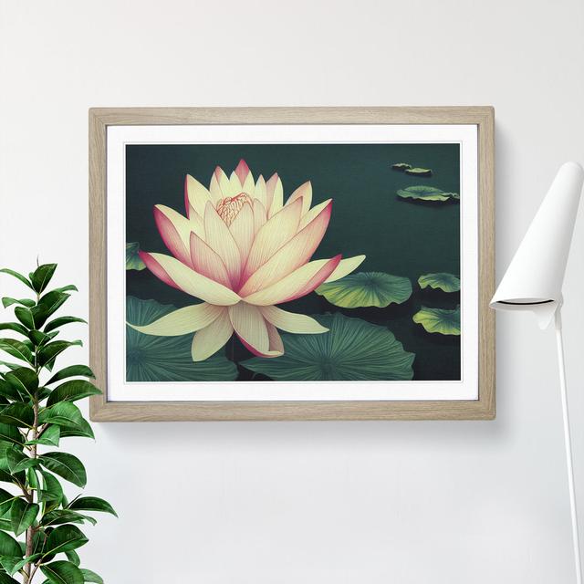 Victorious Lotus Flower - Picture Frame Graphic Art Marlow Home Co. Size: 46cm H x 64cm W x 2cm D, Frame Colour: Oak on Productcaster.