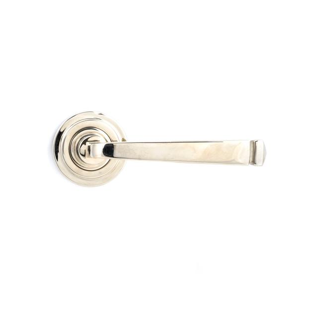 Avon Round Lever on Rose Set (Art Deco) - Unsprung From The Anvil Finish: Polished Nickel on Productcaster.