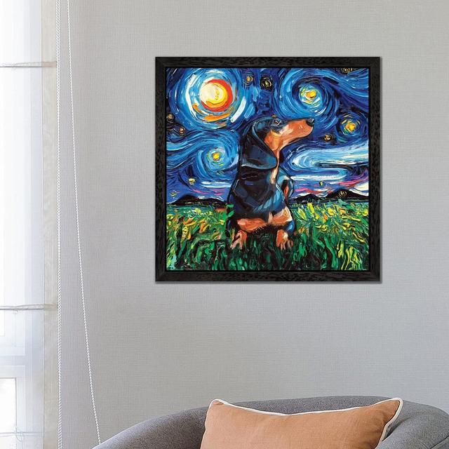 Dachshund Night by Aja Trier - Painting on Canvas Marlow Home Co. Size: 66.04cm H x 66.04cm W x 3.81cm D, Frame Option: Black Framed on Productcaster.