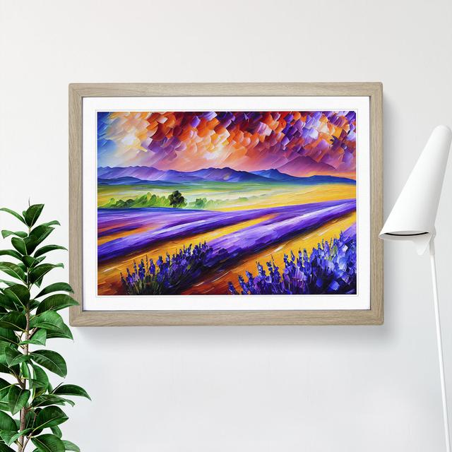 Striking Lavender Flower Field Abstract - Single Picture Frame Painting Lily Manor Size: 46cm H x 64cm W x 2cm D, Frame Colour: Oak on Productcaster.