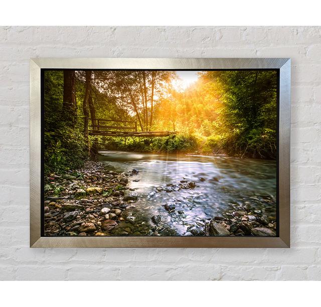 Handmade Bridge In The Woodlands Framed Print Union Rustic Size: 42cm H x 59.7cm W x 3.4cm D, Format: Champagne/Silver Framed Paper on Productcaster.