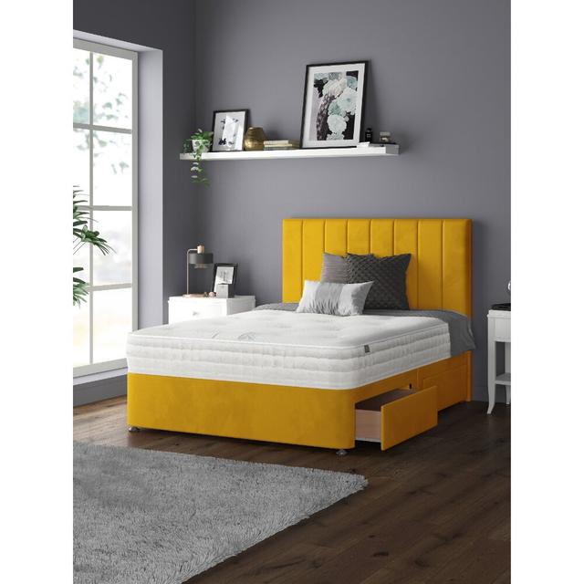 Hedley Divan Bed Base Fairmont Park Colour: Turmeric, Storage Type: 2 Foot-end Drawers, Size: Double (4'6) on Productcaster.