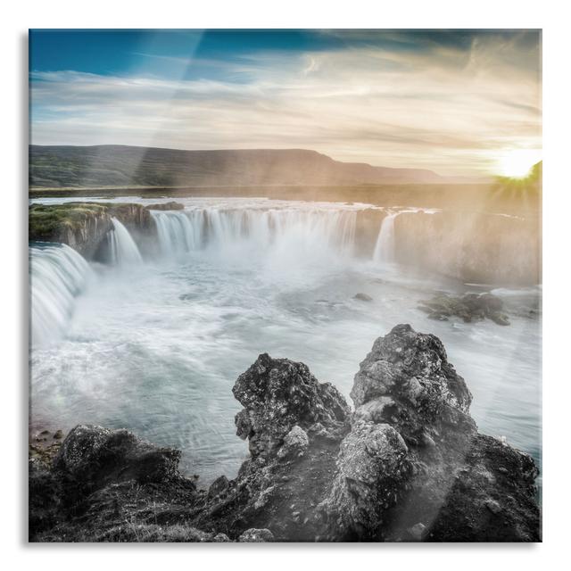 Glasbild Goðafoss bei Sonnenuntergang Alpen Home Größe: 50 cm H x 50 cm B x 0,4 cm T on Productcaster.