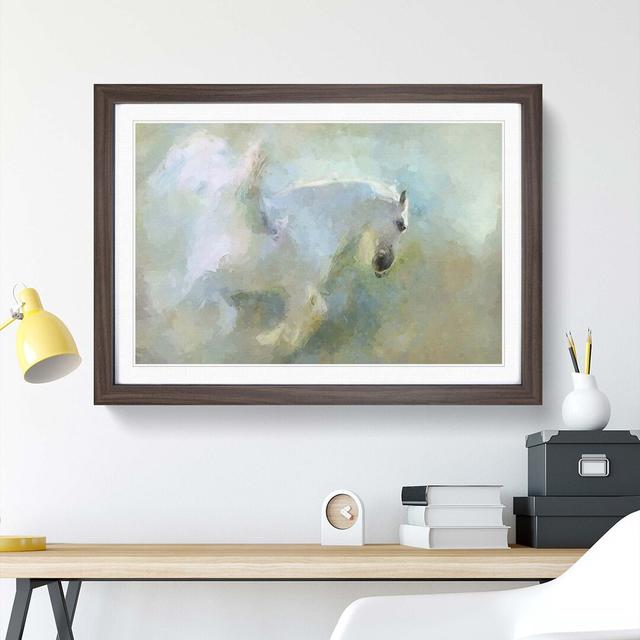 White Pegasus Horse in Flight in Abstract - Picture Frame Painting Print East Urban Home Size: 50cm H x 76cm W x 2cm D, Frame Option: Walnut on Productcaster.