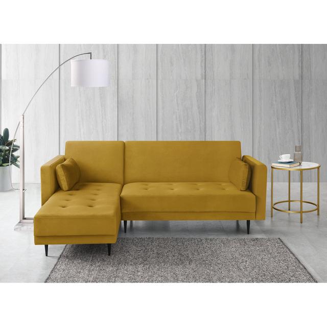 Brutus Velvety Reversible Corner Sofa Bed Etta Avenue Upholstery Colour: Mustard Yellow on Productcaster.