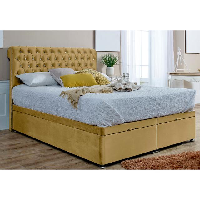 Elicia Upholstered Bed Frame Mercer41 Size: Double (4'6), Colour: Beige on Productcaster.