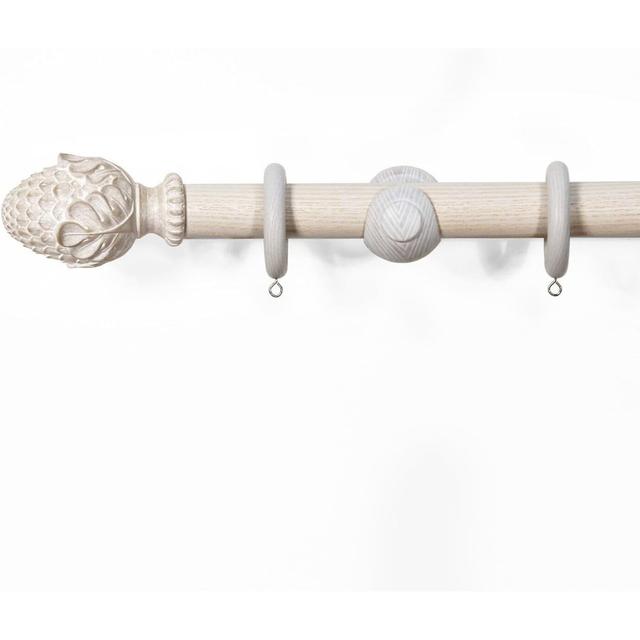 Caldwell 33 mm Fixed Length Premium Quality Wooden Curtain Poles With Rubber Wooden Finials Fleur De Lis Living Finish: Antique White, Size: 120cm H x on Productcaster.