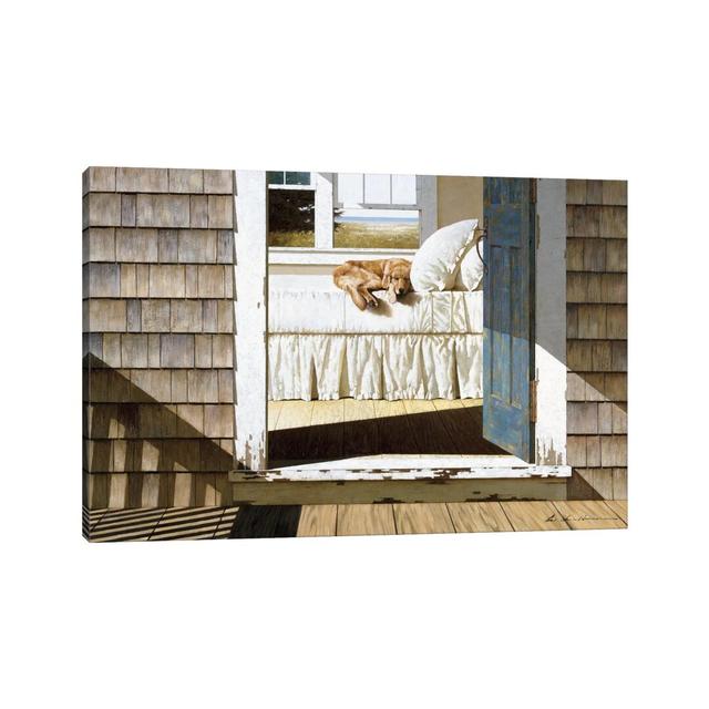 Beach House Dog by Zhen-Huan Lu - Wrapped Canvas Painting Ebern Designs Size: 66.04cm H x 101.6cm W x 3.8cm D, Format: Classic Wood Floater Frame on Productcaster.