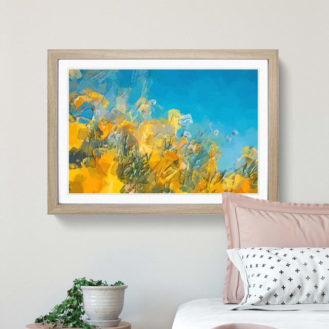 Yellow Blooming Flowers in Abstract - Picture Frame Graphic Art Print East Urban Home Frame Option: Oak, Size: 35cm H x 50cm W x 2cm D on Productcaster.