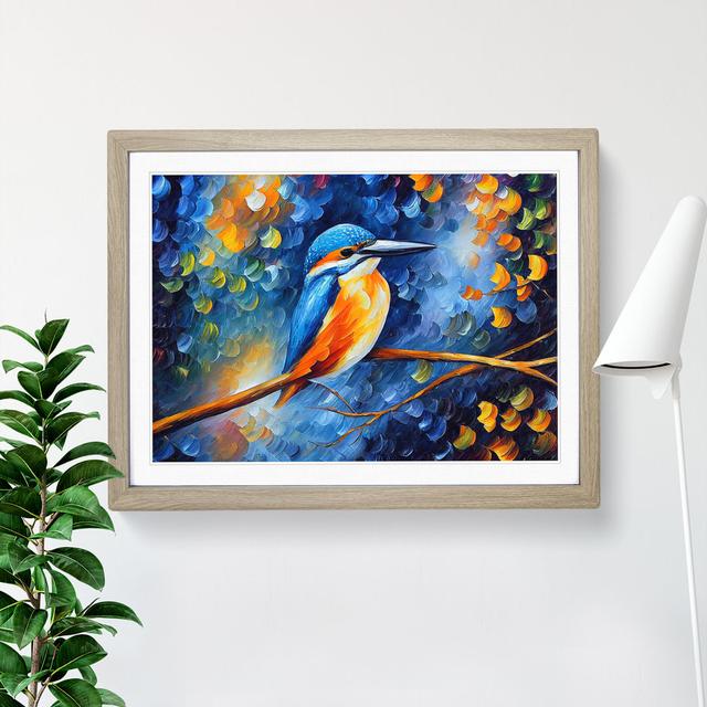 Kingfisher Bird Vol.3 Abstract - Picture Frame Painting Marlow Home Co. Size: 46cm H x 64cm W x 2cm D, Frame Colour: Oak on Productcaster.