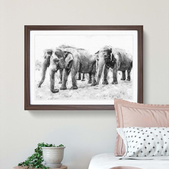 Elephants in Sri Lanka - Picture Frame Painting Print on MDF East Urban Home Frame Option: Walnut Framed, Size: 27cm H x 36cm W x 2cm D on Productcaster.