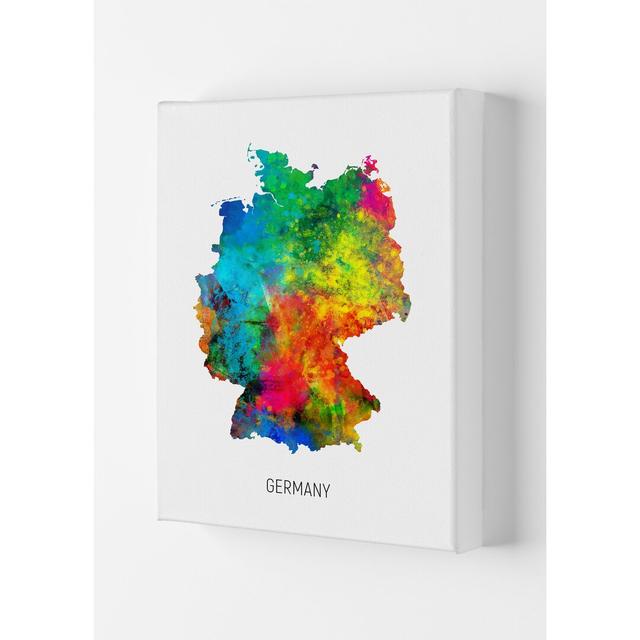 Germany Watercolour Map by Michael Tompsett - Print Latitude Run Size: 84cm H x 59.4cm W x 4cm D, Format: Wrapped Canvas on Productcaster.