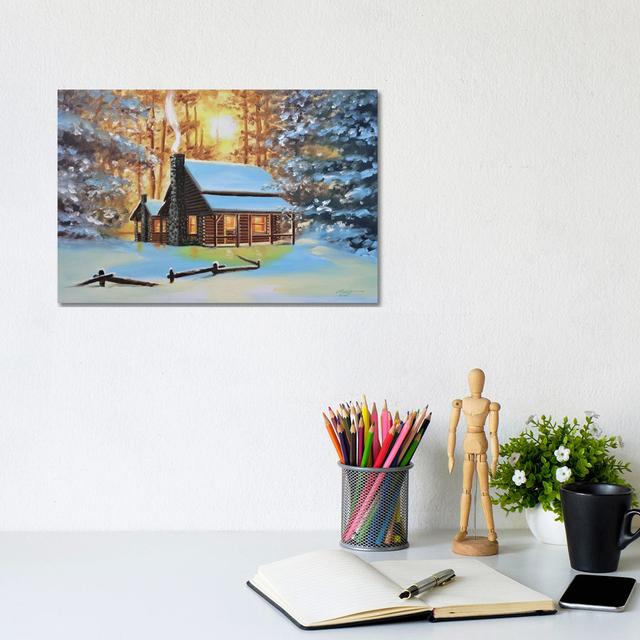 Cute Snow-Covered Cabin In The Woods by D. "Rusty" Rust - Gallery-Wrapped Canvas Giclée on Canvas Alpen Home Format: Canvas, Size: 20.32cm H x 30.48cm on Productcaster.