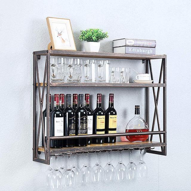 Rupelmonde 8 Bottle Wall Mounted Wine Bottle & Glass Rack Williston Forge Colour: Red Copper on Productcaster.