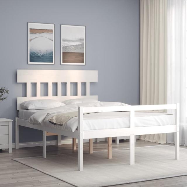 Bed Frame with Headboard Marlow Home Co. Size: Double (4'6), Colour: White on Productcaster.