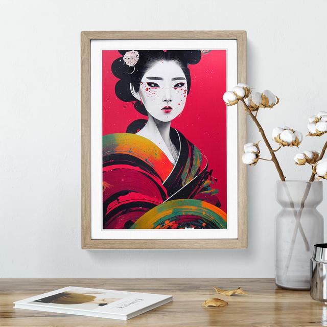 Painted Geisha No.4 - Single Picture Frame Painting Marlow Home Co. Frame Colour: Oak Framed, Size: 64cm H x 46cm W x 2cm D on Productcaster.