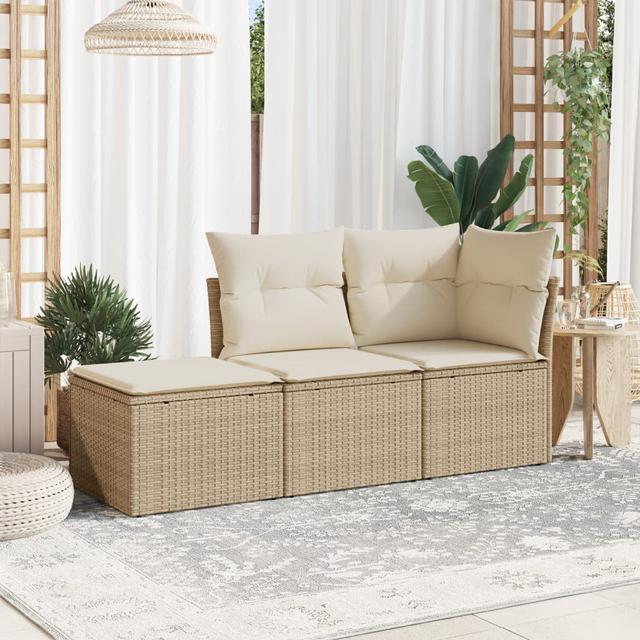 Vidaxl 3-Tlg. Garten-Sofagarnitur Mit Kissen Poly Rattan ModernMoments Kissenfarbe: Beige, Rahmenfarbe: Beige on Productcaster.