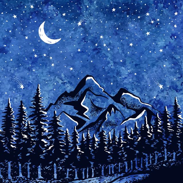 Nacht Hintergrund Illustration von Tamiris6 - Drucken Alpen Home Größe: 40" H x 40" B x 1,8" T on Productcaster.