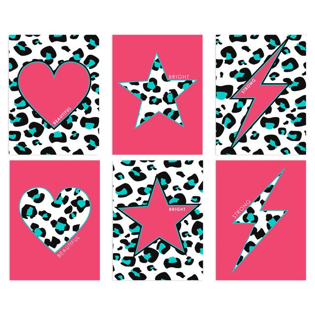 Leopard Pattern Bold Shapes Beautiful Bright Strong - 6 Piece No Frame Print Set Wee Blue Coo Colour: Multicoloured Pink, Size: 40.5cm H x 30.5cm W x on Productcaster.