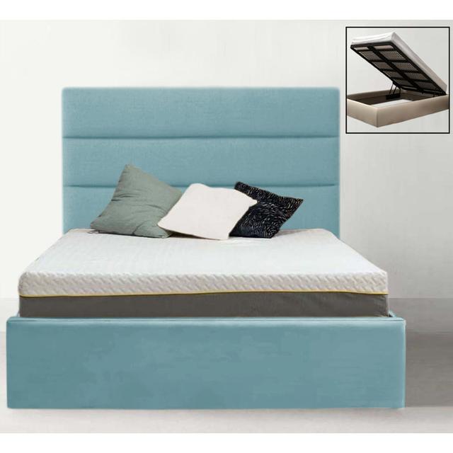 Maelia Upholstered Panel Bed Ebern Designs Size: Double (4'6), Colour: Sky Blue on Productcaster.