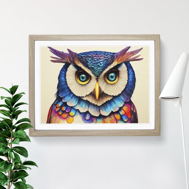 Colourful Long Eared Owl - Picture Frame Graphic Art Alpen Home Frame Colour: Oak Framed, Size: 25cm H x 34cm W x 2cm D on Productcaster.