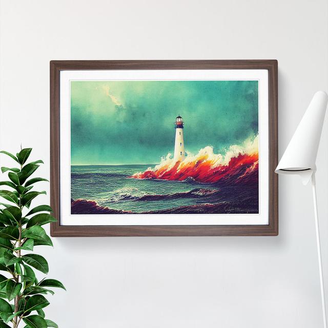 Lighthouse In Watercolour Vol.1 - Single Picture Frame Print Breakwater Bay Size: 46cm H x 64cm W, Frame Colour: Brown on Productcaster.