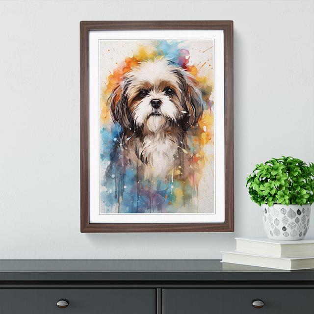 Shih Tzu Action Painting Marlow Home Co. Frame Colour: Walnut, Size: 64cm H x 46cm W x 2cm D on Productcaster.