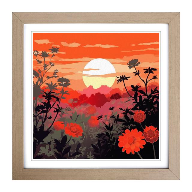 Japanese Sunset Floral No.2 - Single Picture Frame Art Prints on Wood Marlow Home Co. Format: Oak on Productcaster.