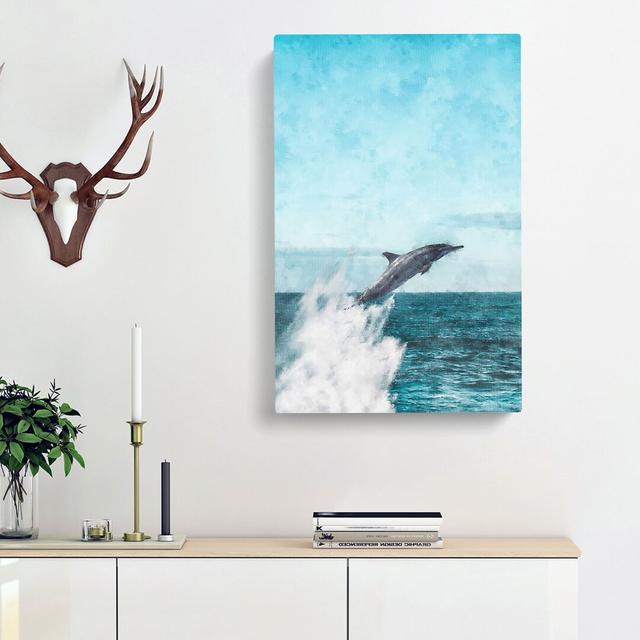 Jumping Dolphin - Wrapped Canvas Graphic Art Print East Urban Home Size: 76cm H x 50cm W x 3cm D on Productcaster.