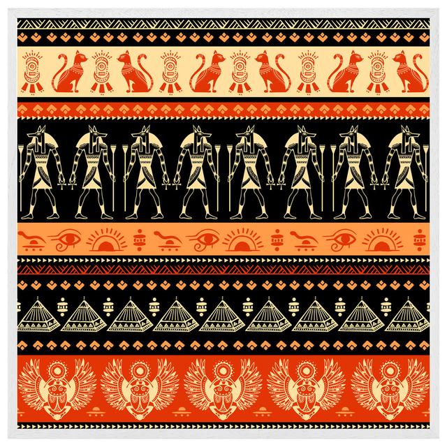 Partone Egyptian Heiroglyphs In Orange & Black - Single Picture Frame Art Prints Latitude Vive Size: 41cm H x 41cm W x 4cm D, Frame Colour: White Fram on Productcaster.