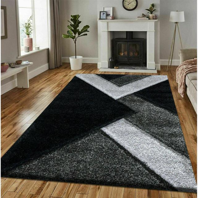 Fogel Geometric Machine Woven Black/Grey Area Rug George Oliver Rug Size: Rectangle 80 x 150cm on Productcaster.